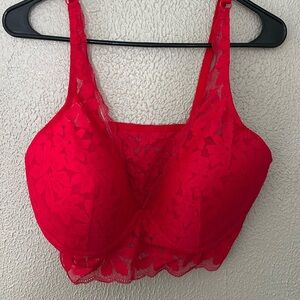 Women’s PINK Victorias Secret Bralette, Lace, Red Lace, XXL, Lightly Lined